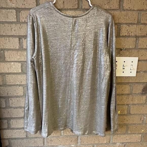Drew Women's Size L Metallic Gold 100 Linen Belle Blouse Long Sleeve Hippie Y2K - Picture 3 of 7